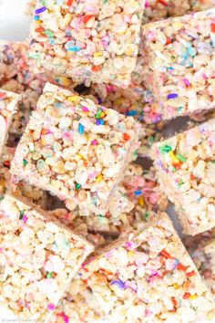 sprinkled rice krispy treats stacked on top of each other