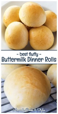 several different types of bread rolls sitting on top of a cooling rack with the words amazing buttery dinner rolls