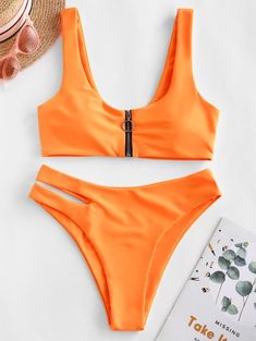 ZAFUL Zip Up Cutout Bikini Swimsuit Swimwear Cute, Swimwear 2020, Cute Swimwear, Swimwear High Waisted, Swimsuit For Women, Swimsuits Hot, Swimming Suits