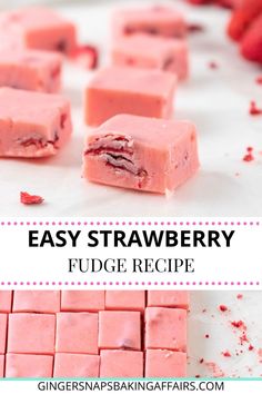 easy strawberry fudge recipe with text overlay