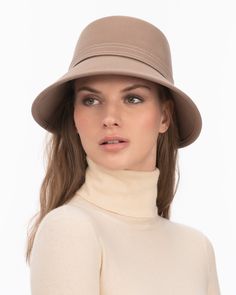 ANNA TAUPE ERIC JAVITS Cloche Hat, Matching Band, Contrast Stitch, The Face, Sleek, Hats, Beauty