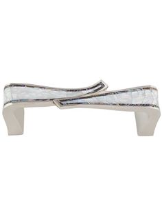 a pair of silver metal handles on a white background with an image of a snake skin pattern