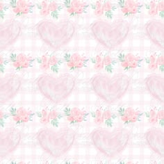 pink roses and hearts on a checkered background