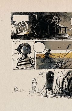 a comic strip with an image of a person in front of a house and another storyboard