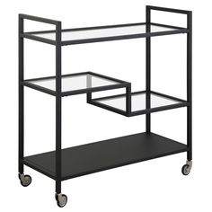 a black metal and glass serving cart