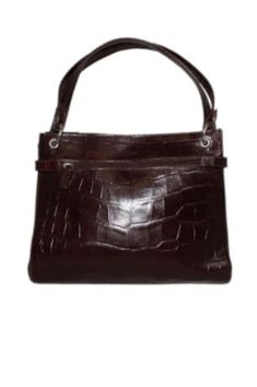 "1990's mock croc handbag by Oriano Dark brown embossed leather in the style of crocodile scales. Silver buckle details on the front of the bag and metal ring strap attachments. Magnetic popper fastening at opening, one compartment with zipped pocket inside. Zipped pocket at the back of the bag. Brown fabric lining. *Era:1980's  *Condition:Good (signs of wear/Lining is faded) *Designer:Oriano *Material: Leather, Metal *Colour:Dark Brown and Silver *Length:8.3\" inches *Height:9.5\" inches *Width Classic Leather Shoulder Bag With Crocodile Pattern, Classic Shoulder Bag With Crocodile Pattern And Double Handle, Classic Double Handle Crocodile Pattern Shoulder Bag, Leather Shoulder Bag With Crocodile Pattern For Shopping, Crocodile Scales, Croc Bag, Red Leather Boots, Brown Shoulder Bag, Top Handle Bags