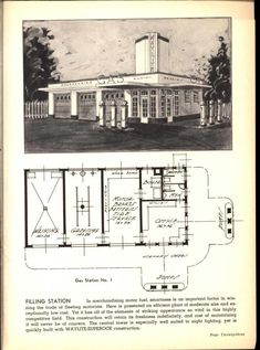 an old building with plans for the front and side