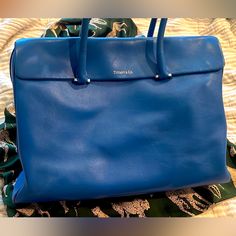 Authentic, Comes With Dust Bag And A Large Tiffany Box. Tiffany Box, Leather Handbag, Tiffany & Co., Leather Handbags, Limited Time, Dust Bag, Color Blue, Bag Lady, Shoulder Bag