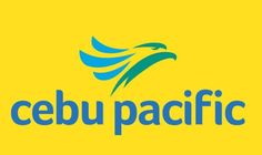 the logo for cebu pacific is shown in blue and green on a yellow background