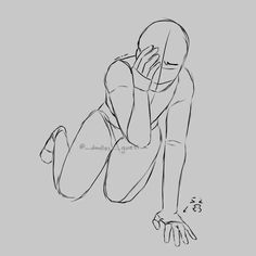 a drawing of a person kneeling down with their hand on his face and the bottom half of