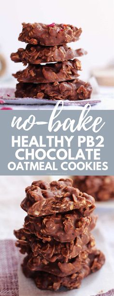 Stack of no-bake oatmeal chocolate cookies stacked on a surface. Pb2 Cocoa Powder Recipes, Chocolate Pb2 Recipes, Pb2 No Bake Oatmeal Cookies, Pb Powder Recipes Healthy, Pb2 Chocolate Recipes, Pb2 Baking Recipes, Pb2 Oatmeal Cookies, Pb2 Cookie Mix Recipes