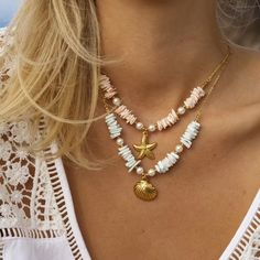 Pick one to match with your beach outfit! #outfit #summer #jewelry #fashion Summer Jewelry Trends, Summer Beach Jewelry, Necklace Chain Types, Beach Necklace, Starfish Pendant, Beach Necklaces, Seashell Jewelry, Bow Necklace