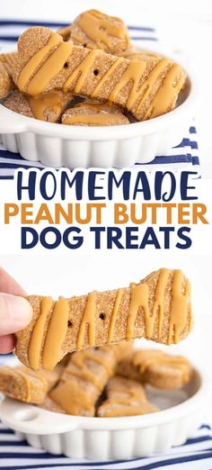 homemade peanut butter dog treats in white bowls