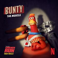 a cartoon character holding two large knives and an egg in the shape of a chicken