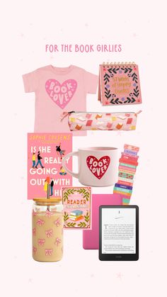 this one's for the book girlies! grab the cutest book merch for valentines day. shop book lover mugs, romance stack bookmarks, bookish tees and glass cans! Bookish Tees, Book Girlies, Book Girl