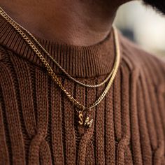 NEW Micro Gold Vintage Styled Initial Letter Charm on a 3mm Curb Chain This is perfect for gifting to a loved one. Add more than one initial to make a name or a loved ones initials! Paired with a modern 3mm curb chain to enhance the vintage styled effect of the pendant.  Available to purchase with or without a chain. Available with other chains on our page! - Made from Recycled Stainless Steel & 18K Gold PVD Plating - 18K Gold PVD Plating - Hypoallergenic - No tarnishing, No irritation, No fadin Initial Necklace For Men, Chain Size Chart, Gold Initial Pendant, Mens Chain, Gold Initial Necklace, Mens Jewellery, Necklace Mens, Mens Necklace, Initial Necklace Gold