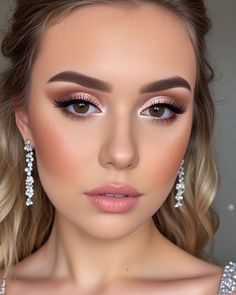 Soft Glam Glow, prom makeup look, soft glam prom makeup Glam Makeup Ideas For Brown Eyes, Simple Wedding Makeup Winged Liner, Makeup Ideas Homecoming Brown Eyes, Formal Make Up Look, Rose Gold Eye Makeup Wedding, Wedding Makeup For Fall, Clean Glam Makeup Look, Bridal Makeup Blue Eyes Red Hair, Pink Makeup Looks For Wedding