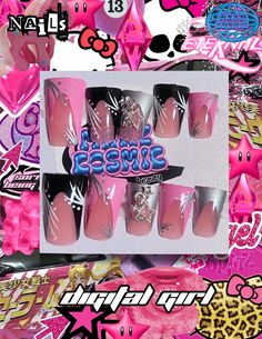 Digital Girl 24 Pcsvarious Y2k Nails Nails Press On Mcbling Nails Long Charm Nails Coffin Press Mcbling Nails, Charm Nails, Nails Press, Coffin Press On Nails, Y2k Nails, Kawaii Nails, Nails Long