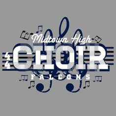 the baltimore high school choir logo with musical notes and trebles in blue on a gray background