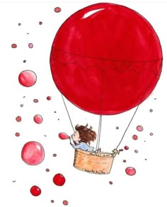 Deco Originale, Watercolor Cards, Art And Illustration, Cartoon Illustration, Cute Illustration, Girl Drawing, Hot Air Balloon