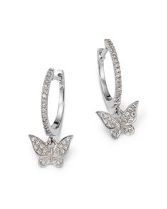 Meira T 14K White Gold Diamond Butterfly Dangle Hoop Earrings Butterfly Cut, Butterfly Earrings Gold, Diamond Butterfly, Dangle Hoop Earrings, Butterfly Earrings Stud, Blue Sapphire Diamond, Diamond Chain, Diamond Star, White Gold Earrings