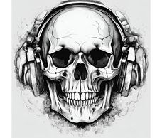 a skull with headphones on its face