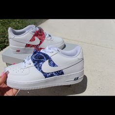 Any Color Bandana Message Me, Any Size, Insta @_crowncreations_ Nike Shoes Custom, Custom Air Force 1, Shoes Custom, Girly Shoes, Message Me, Air Force 1, White Silver, Womens Shoes Sneakers, Air Force