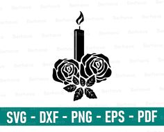 a black and white candle with roses on it, svg dxf png eps