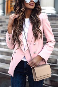 Fall Blazer, Slim Blazer, Casual Blazer Women, Women Office, Trendy Fall Outfits, Pink Blazer, Long Sleeves Coats, Long Sleeve Blazers, Casual Blazer