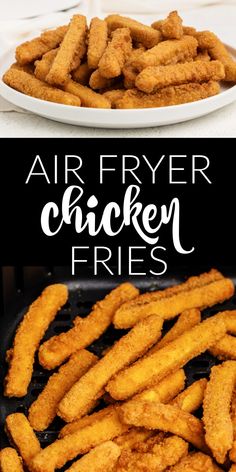 air fryer chicken fries on a grill with the words, air fryer chicken fries