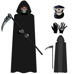 a person in a black robe and skeleton hands