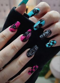 Army Nails, Concert Nails, Fake Nails Designs, Punk Nails, Anime Nails, Grunge Nails, Her Nails, Glow Nails, Cute Gel Nails