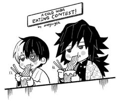 two people sitting at a table with chopsticks in front of them and the caption saying eating contest