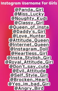 Instagram username for girls Best Id Name For Insta, Name For Facebook Username, Instagram Id Name For Girl Unique, Attitude Username For Instagram, Facebook Names Ideas For Girl, Facebook Username Ideas, Instagram Names For Girls Unique, Instagram Id Name For Girl, Unique Ig Username