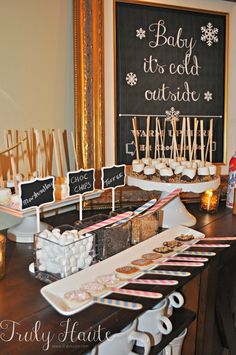 a baby it's cold outside dessert bar with marshmallows