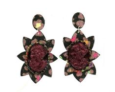 Glitter faux leather with handmade clay cameo  earrings hand painted with metallic paint and glaze. Camera Pics, Dramatic Earrings, Cameo Earrings, Earrings Clay, Earrings Big, Vintage Style Earrings