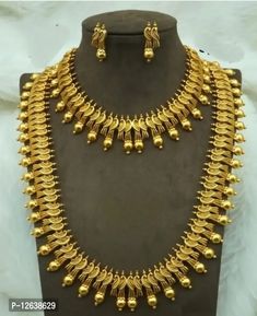 Traditional Gold Plated Necklace with Earrings South Indian Traditional Festive Bridal Wear Jewellery Set for Women Color: Golden Material: Alloy IT HAS PACK OF :- 1 LONG MALA, 1 NECKLACE SET, 1 PAIR OF EARRING. Indian Traditional, Jewellery Set, Gold Plated Necklace, Woman Colour, I Dress, Jewelry Set, Gold Plate