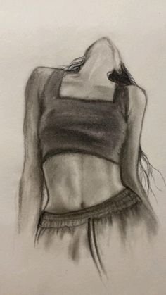 a drawing of a woman's torso in black and white