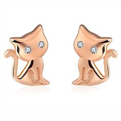 Adorable Small Kitty Cat Rose Gold over Sterling Silver CZ Stud Earrings from the Ginger Lyne Collection. Cute design for any age. Metal:.925 Sterling Silver : Plating: Rose Gold Size 11mm Weight: 1.5g/pair Size: one size.  Color: Metal Type.  Gender: female.  Age Group: adult. Kitten Earrings, Cat Stud Earrings, Cat Earrings Studs, Cz Stud Earrings, Girls Earrings, Rose Earrings, Cute Design, Silver Earrings Dangle, Rose Gold Earrings