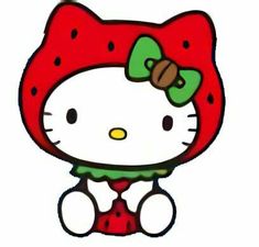 a hello kitty sitting on top of a strawberry