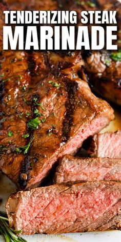 steak marinade on a plate with herbs