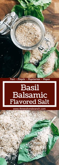 basil balsamic flavored salt on a cutting board