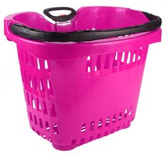 a blue plastic laundry basket with black handles