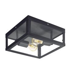 a black square light fixture with two lights