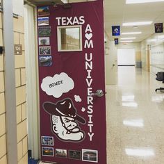 a hallway with a sign that says texas and an image of a cowboy's hat