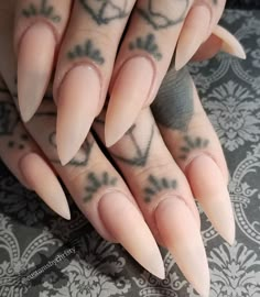 Nail Bed Tattoo, Neutral Stiletto Nails, Acrylic Nails Stiletto, Witchy Nails, Grunge Nails, Yes Or No, Fire Nails