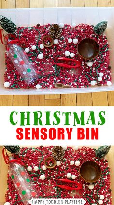 christmas sensory bin for toddlers to play with