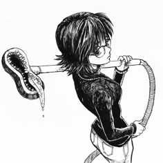 a drawing of a girl with a snake on her shoulder and the caption reads,