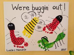 a sign that says we're buggin'out with two bugs and a ladybug