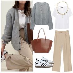 Look Boho Chic, Gray Cardigan, Mode Casual, Stylish Work Outfits, 가을 패션